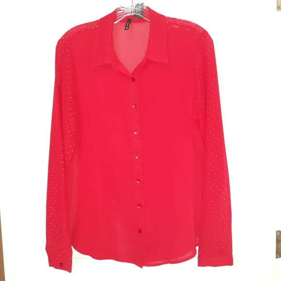 Ladies Red Sheer Blouse Medium - Picture 4 of 8